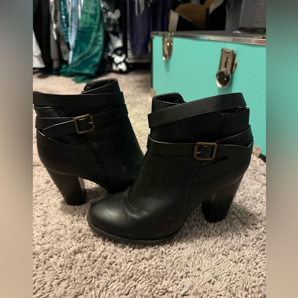 Black Ankle Boots with Buckle Detail